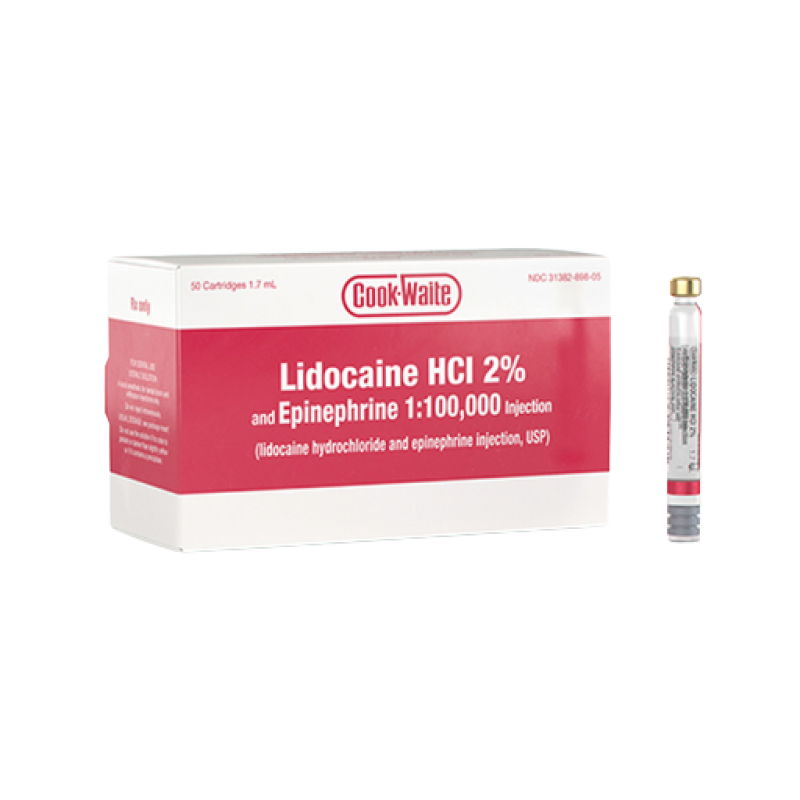 Lidocaine 2% 1:100,000 Red 50/Box