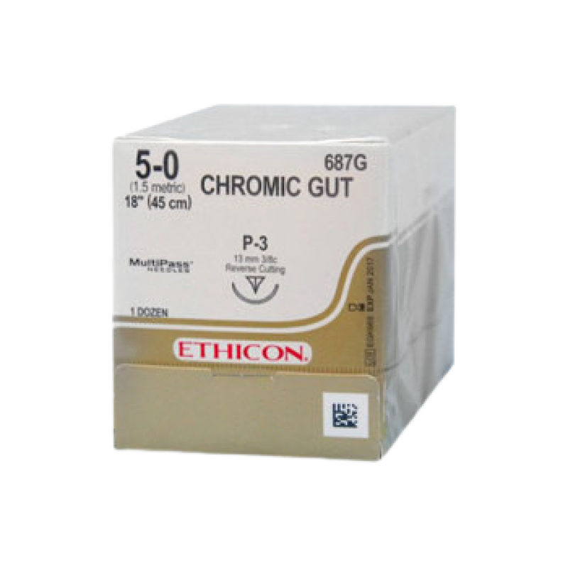 Ethicon Sutures. Chromic Gut. 687G 5-0 P-3 18" 12/Box