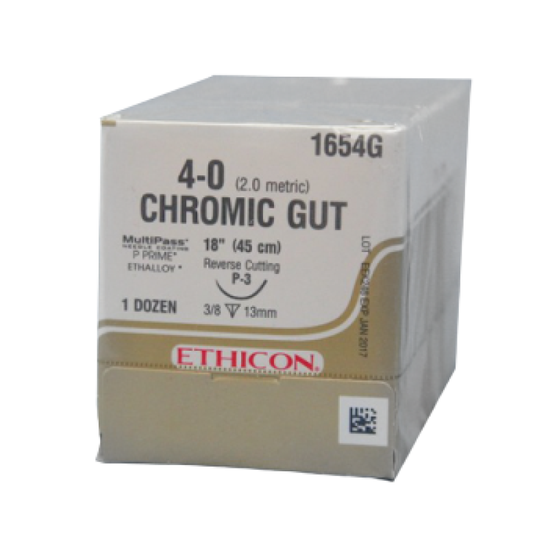 Ethicon Sutures. Chromic Gut. 1654G 4-0 P-3 18" 12/Box